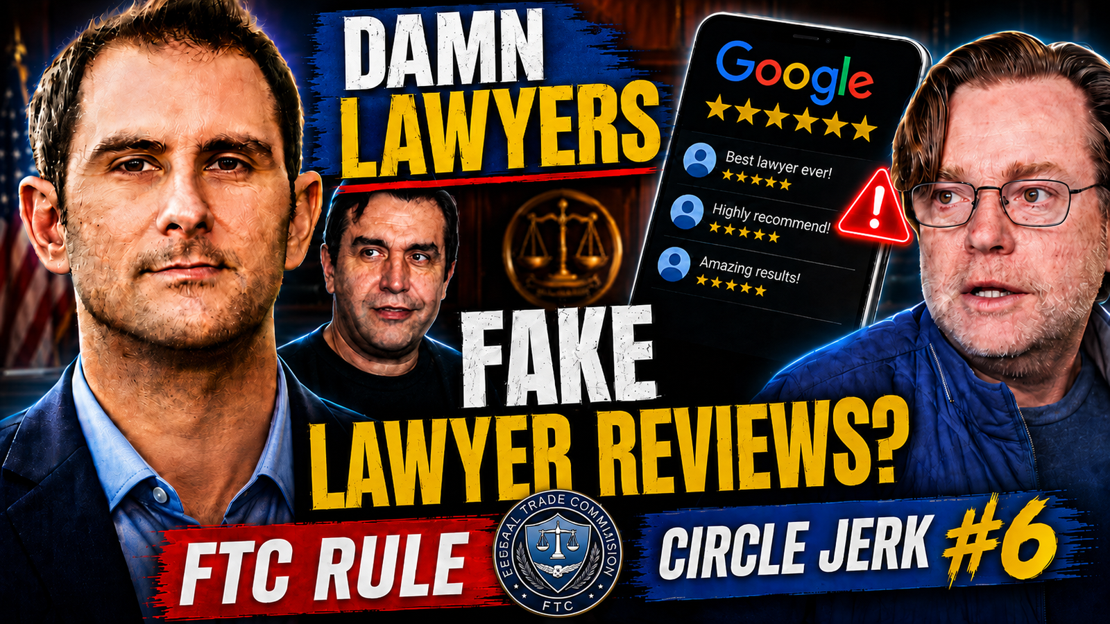 Article about fake lawyer reviews, the FTC Consumer Review Rule, and Wayne Dolcefino’s Damn Lawyers Circle Jerk investigation, focusing on consumer protection, insider endorsements, attorney reviews, and legal advertising.