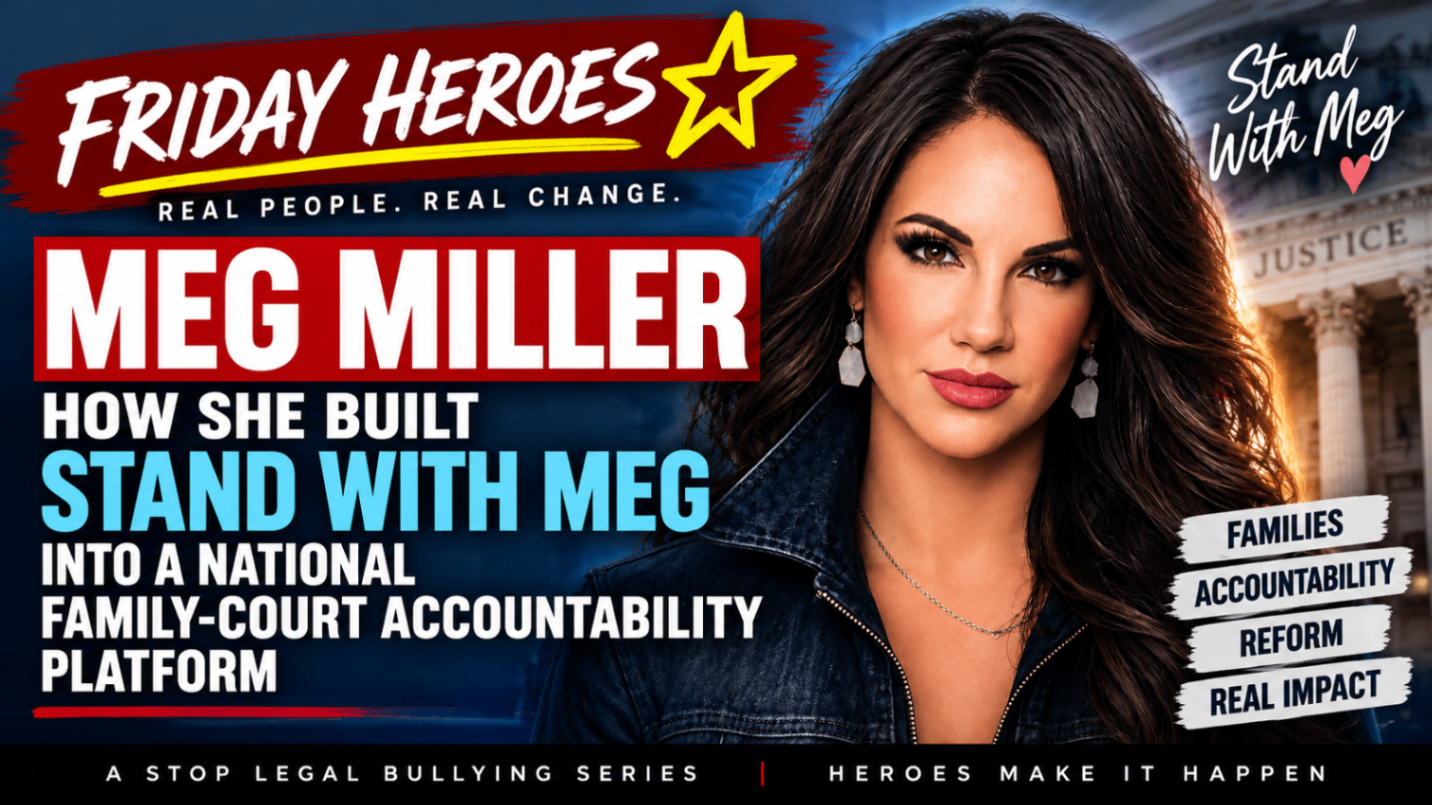 Editorial illustration of Meg Miller in the existing Friday Heroes thumbnail for her Stand With Meg profile.