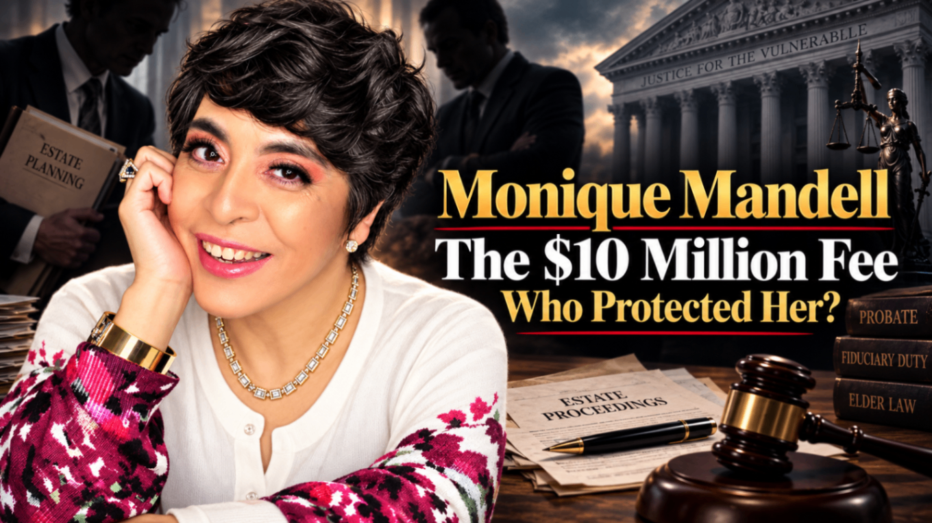 Article graphic reading “Monique Mandell: The $10 Million Fee — Who Protected Her?”