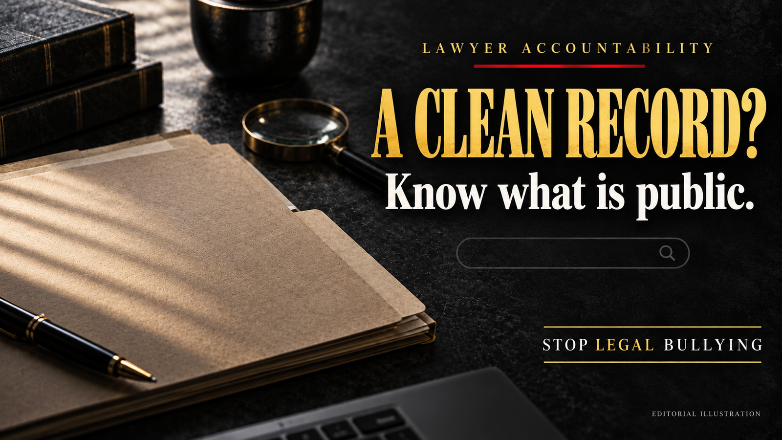 Editorial illustration of a closed file folder with the headline “A clean record? Know what is public.”